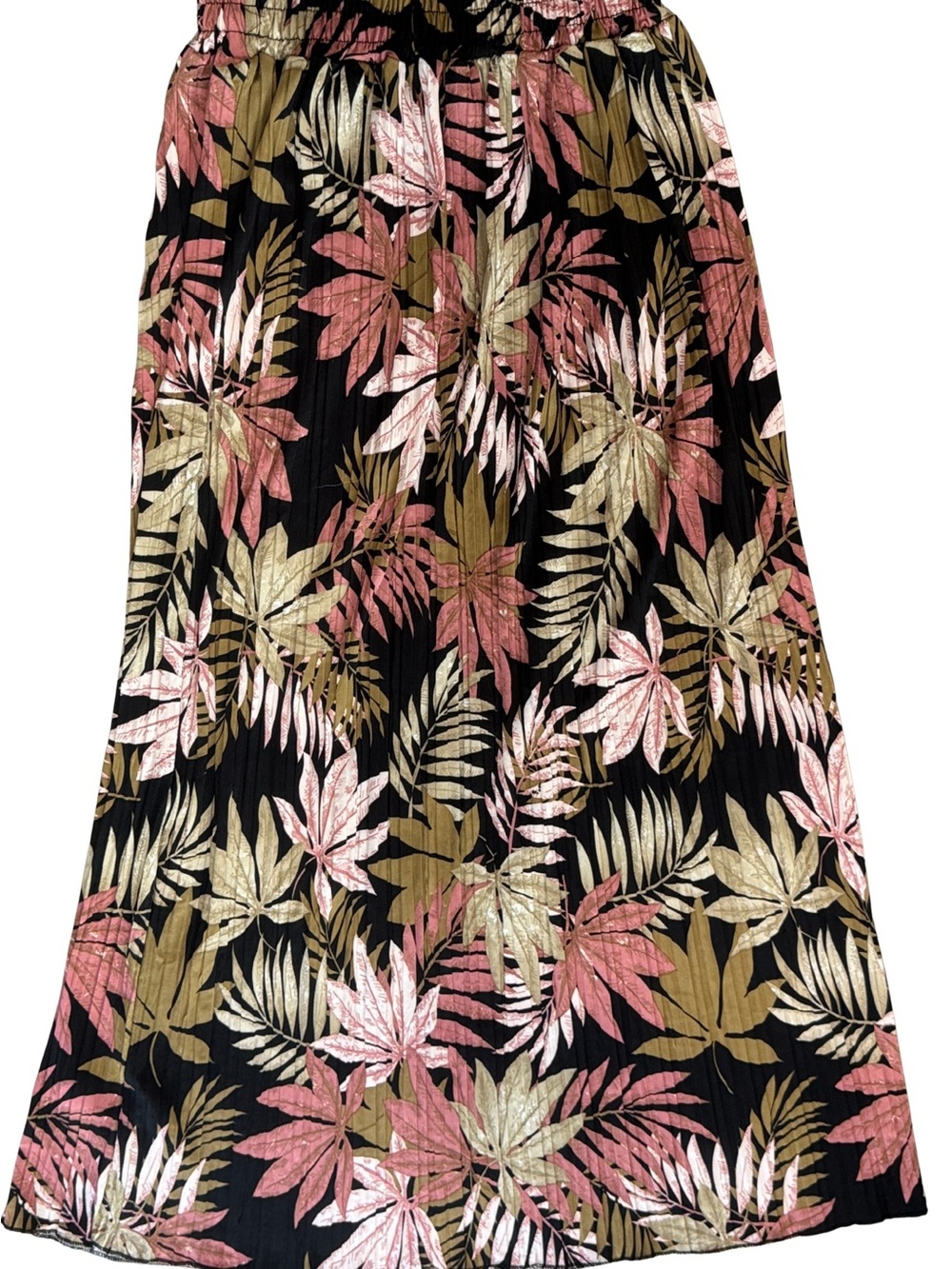 On Running Black Maxi Skirt with Pink and Olive Leaf Motif